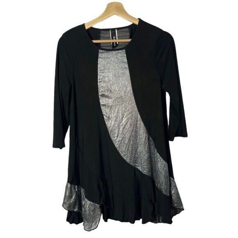Curvesque Black & Silver Metallic Asymmetrical Hem Blouse S
